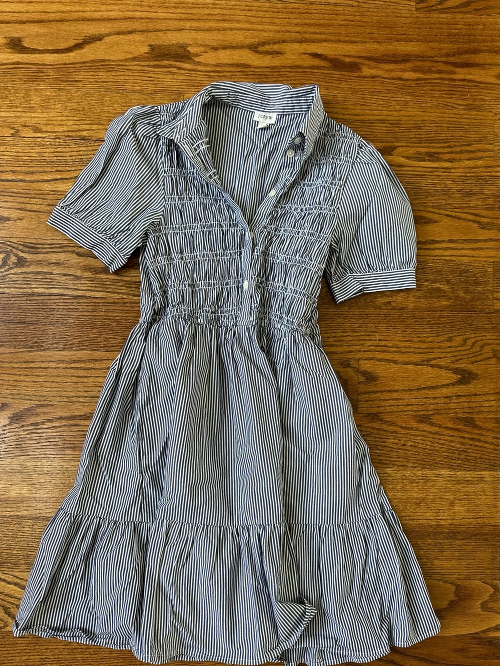 J. Crew Navy and White Striped Shirred Waist Mini Dress